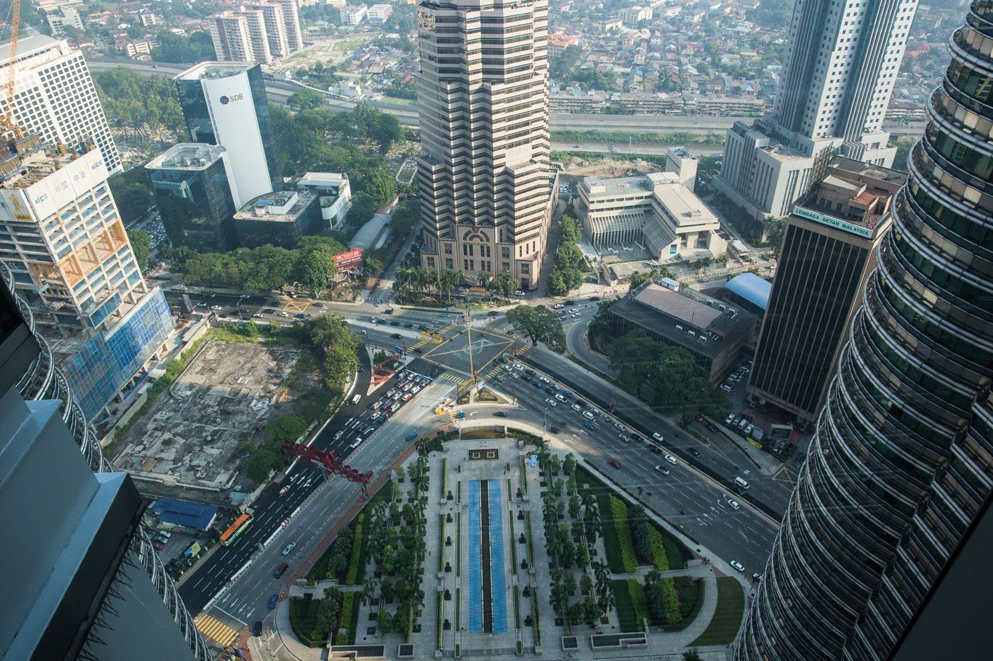Petronas Twin Towers full exterior view on a clear day